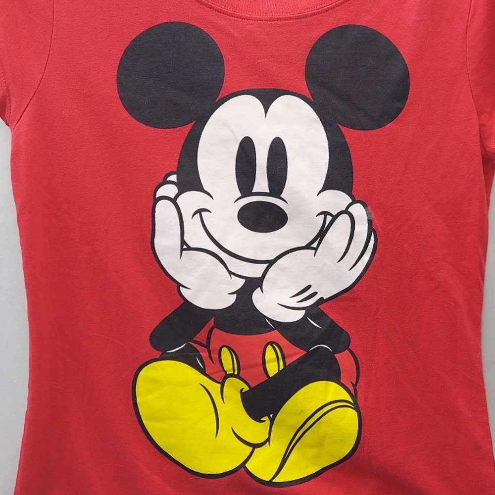 Women’s Red Mickey Mouse T Shirt XL Double Printed Tee -H1